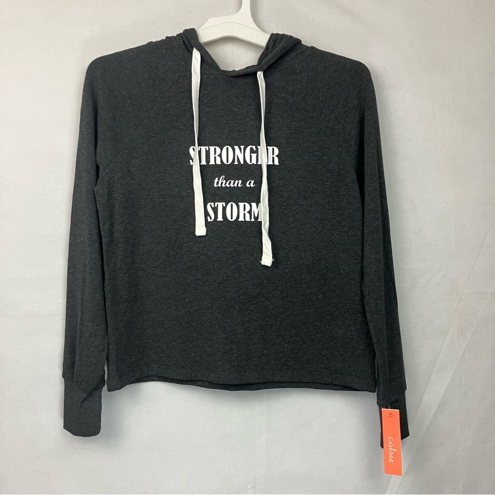 STRONGER THAN A STORM Women's Size XS Heather Gray Pullover Sweatshirt Hoodie